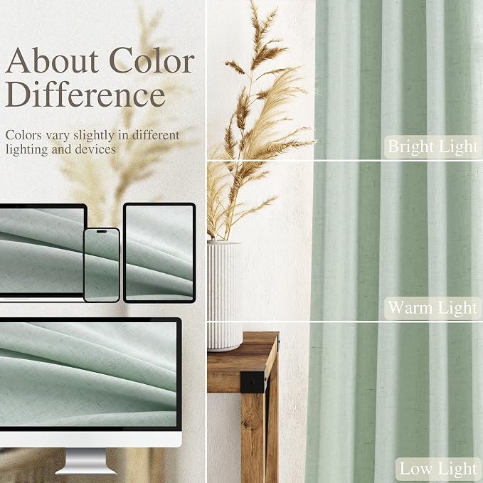 Aqua Green Linen Curtains 84 Inch Length 2 Panels Set - Image 3