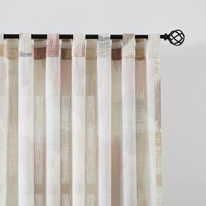 Kayne Studio Red Tan Boho Geo Rod Pocket Semi Sheer Curtains 95 Inches Long | - Image 4