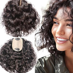 Curly Hair Toppers for Women, Real Human Hair Topper for Thinning Hair, Realistic Scalp Crown Hair Topper with Natural Volume, Clip-In 3D Scalp Cover, Natural Black 1B 12 In