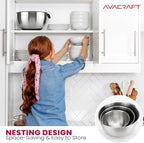 AVACRAFT 18/10 Stainless Steel Mixing Bowls with Lids, non slip silicone base bowls with Handle, Mixing Bowl Set with Pour Spouts & Measurement Marks, Home Essentials Cooking Bowls, (Black)