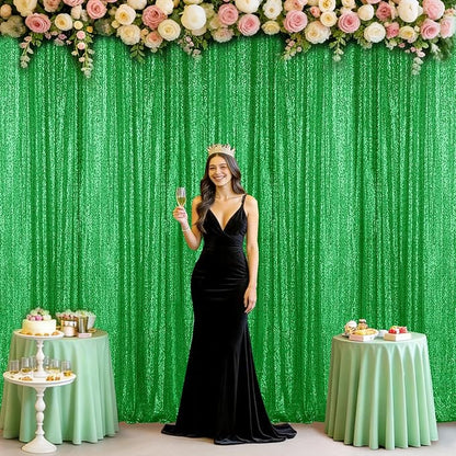 Sugargirl Grass Green Sequin Backdrop Curtain 3 Panels 2FTx8FT Glitter Grass - Image 8