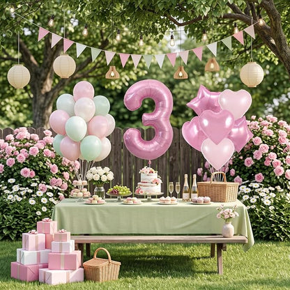 TONIFUL 3rd Birthday Balloons Kit 40 Inch Pink Large Number 3 Foil Balloon | - Image 3