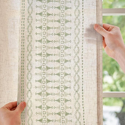 jinchan Boho Curtains for Bedroom Linen Blend Curtains Sage Green Embroidered - Image 3