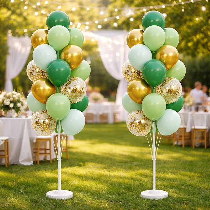 Hiins 2 Set Sage Green Gold Party Balloon Column Kit - Image 8
