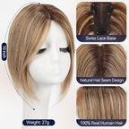 starluck Real Human Hair Toppers for Women 10 Inch Human Hair Topper no Bangs, 3 * 4.5 inches Swiss Base Suitable for ThinningHair Cover Grey Roots(Medium Brown and Honey Blonde Mix)