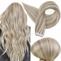 Full Shine Tape in Remy Hair Extension Color 18 Ash Blonde Highlighted 613 Bleach Blonde Hair Extensions Tape ins 14 Inch Double Sided Skin Weft Tape ins Human Hair Extensions 50g Seamless Hair 20Pcs