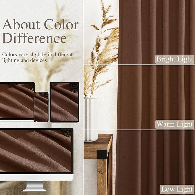 Mocha Brown Linen Curtains 90 Inch Length 2 Panels - Image 3