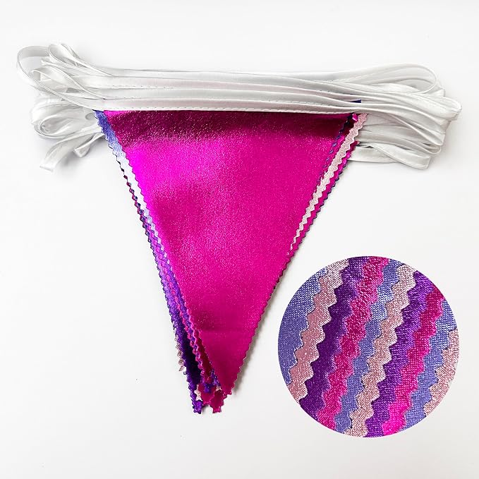 Pink and Purple Party Decorations Metallic Hot Pink Lavender Fabric Triangle - Image 3