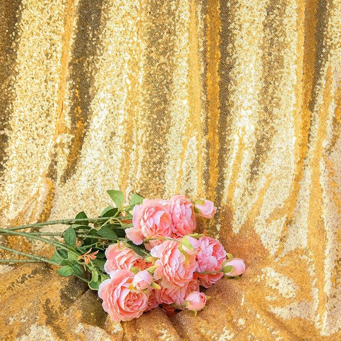 JYFLZQ Gold Sequin Backdrop Curtains 7ft x 7ft 1 Panel Glitter Photo Booth - Image 2