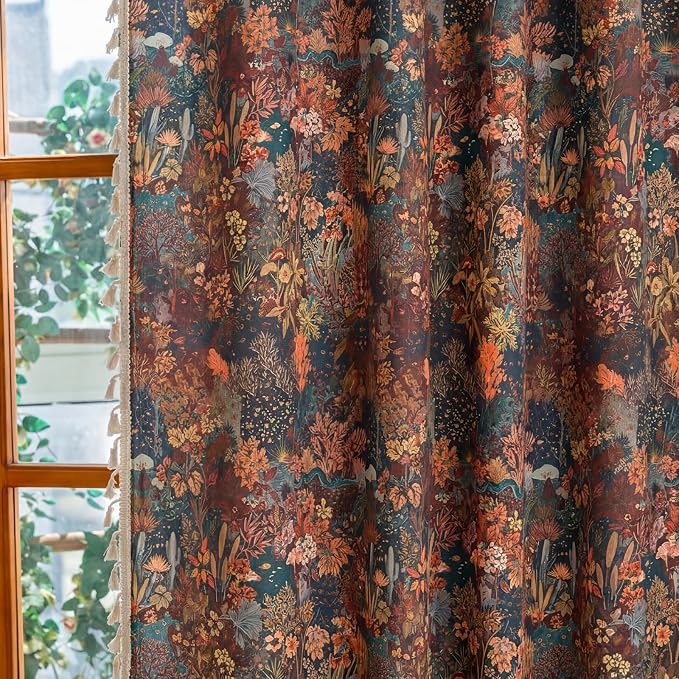 Floral Rod Pocket Semi Sheer 96 Inch Curtains 2 Panel Set - Image 4
