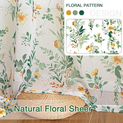 MYSKY HOME Green Floral Sheer Curtains 72 Inches Long 2 Panels - Image 6