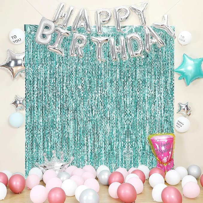 3 Pack Teal Aqua Blue Wave Foil Curtains - Image 6