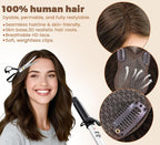 8x11cm Breathable Hair Topper, 12 inches 35g 120% Density Real Human Hair, 3 Non-Slip BB Clips, Wearable on Left, Right & Middle Part, Versatile Styling for Hair Loss & Volume Boost (Brown)