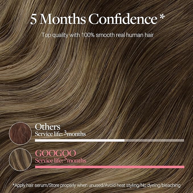 GOO GOO Clip in Hair Extensions Real Human Hair, Remy Human Hair Extensions Clip ins for Women, Natural Human Hair, 18inch 150g 9Pcs, 4/27/4 Balayage Chocolate Brown to Caramel Blonde