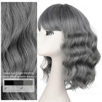 Nnzes Wig Bangs Dark Salt and Pepper Short Wavy Hair for Women Natural Looking Heat Resistant Bob Wigs with Synthetic Wig for Daily Party Use
