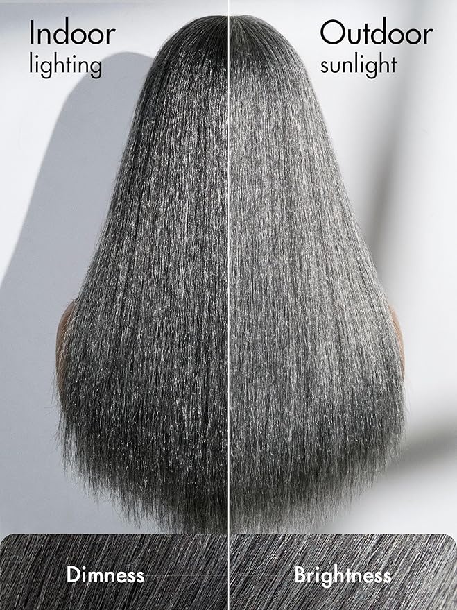 LUVME HAIR 14 Inch Grey Salt & Pepper Silky Straight Wig Human Hair Glueless HD Lace Bob Wig with Mix Grey Color, pre plucked pre cut Lace Ready to Go Wigs For Women