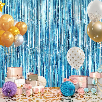 GCB 2Pack Blue Metallic Tinsel Foil Fringe Curtains, Tinsel Curtain Backdrop - Image 6
