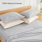 JELLYMONI 100% Natural Cotton Plaid Standard Pillowcases Set, 2 Pack Dark Gray with White Stripes Pattern Printed Pillow Covers with Envelope Closure(Pillows are not Included)