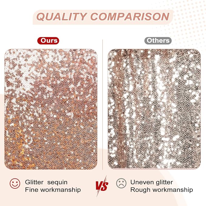 PartyDelight Rose Gold Sequin Backdrop 8x8ft Sparkly Photo Curtain | 4 Inch Rod - Image 3