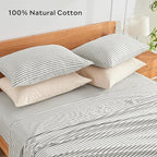 JELLYMONI 100% Natural Cotton Striped Queen Pillowcases Set, 2 Pack White and Grey Stripes Pattern Printed Pillow Covers with Envelope Closure(Pillows are not Included)