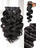 LUVME Clip in Hair Extensions Real Human Hair, Remy Human Hair Extensions Clip ins for Women, Natural Human Hair, 14inch 135g 9Pcs, Natural Black