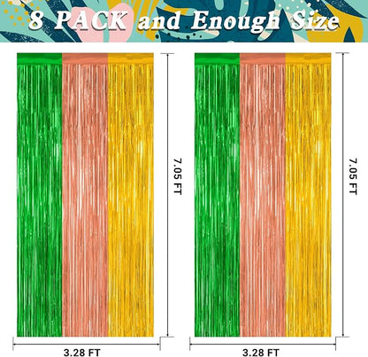 ZATAYE 8 Pack Green Brown Yellow Hawaiian Luau Foil Curtain Decorations | Green - Image 2