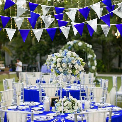 Royal Blue Silver Party Decorations Navy Blue Triangle Pennant Banner Flag - Image 5