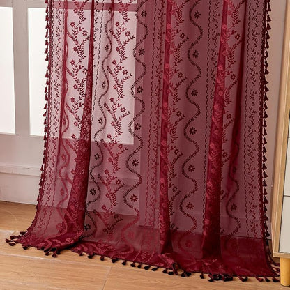 WAZZIO Boho Lace Curtains 2 Panels 63 Inch -Victorian Sheer Panel Drape French by WAZZIO