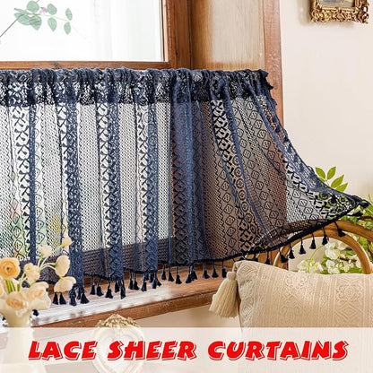 Sutuo Home Navy Blue Boho Curtains Valance 18 Inches Long - Image 3