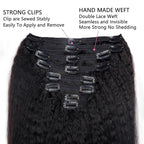 Clip in Hair Extensions Real Human Hair Natural Black Kinky Clip ins Seamless Kinky Straight Clip on Hair Extensions for Women 8pcs with 18 Clips 120g(26inch)