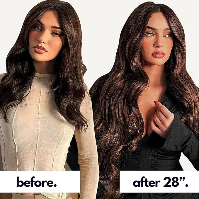 Irresistible Me Real Human Hair Extensions Clip Ins – 100% Human Hair Clip In Extensions for Length & Volume – Invisible Extension – Heat Resistant & Dyeable – Medium Brown, 24 Inches