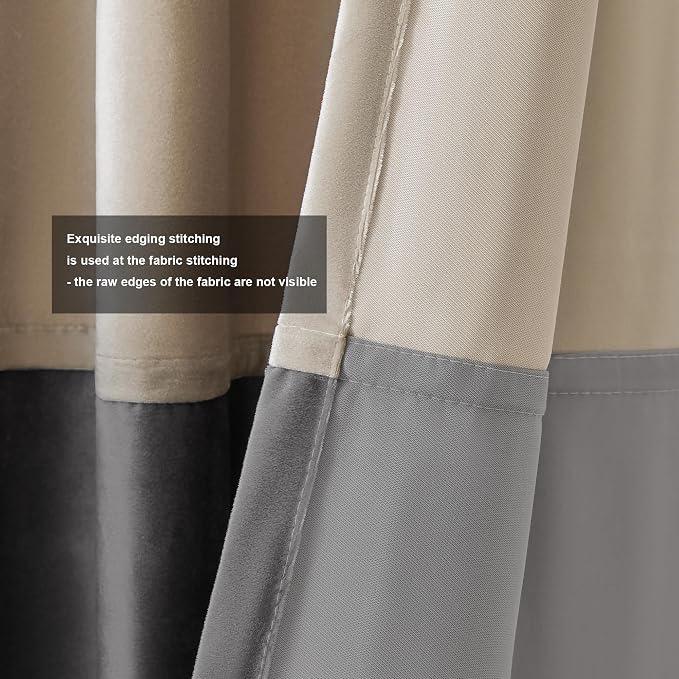 BULBUL Luxury Color Block Velvet Curtains 90 inch Long- Champagne Gray | Modern - Image 3