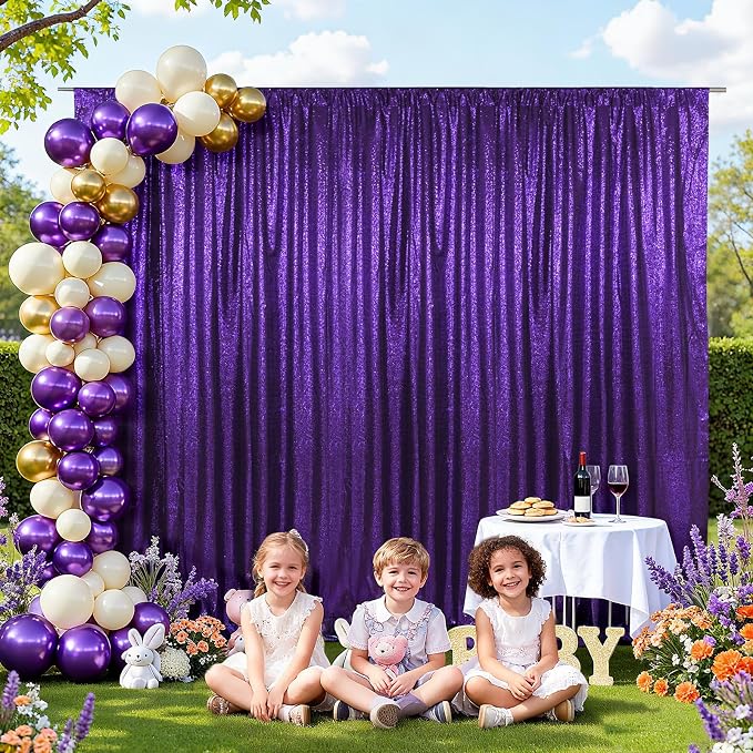 SquarePie 10x10ft Purple Sequin Backdrop, High Density Non-Transparent Glitter - Image 5