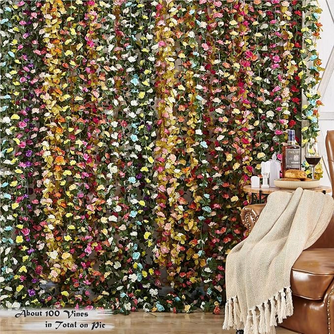 Artificial Flower Garland 8pcs 8.2ft Rose Vine Decor, Champagne Flower | - Image 6