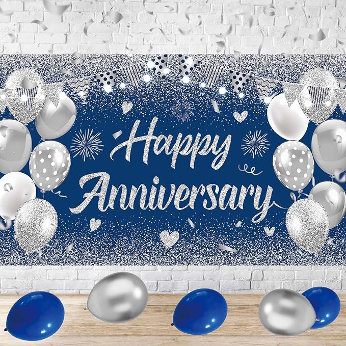 Blue Silver Happy Wedding Anniversary Banner - Image 4