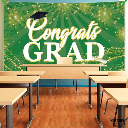 KatchOn Green Congrats Grad Banner 72x44 Inch | Green and Gold Grad Banner - Image 6