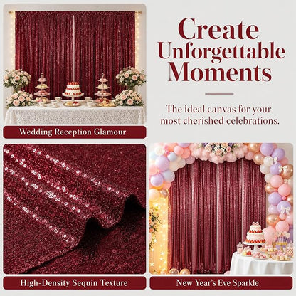 ShinyBeauty Sequin Backdrop 4 Panels Burgundy 2x8ft - Image 5