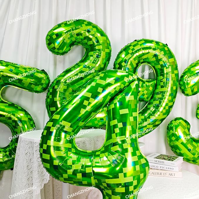 40 inch giant Green pixel miner game number 5 balloon | Large mining theme foil - Image 6