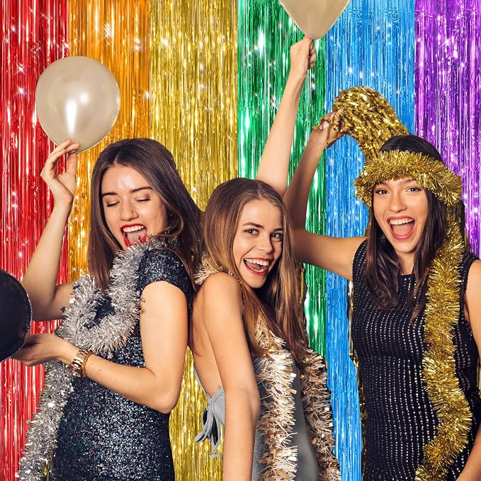 2Pack Rainbow Foil Fringe Curtains Backdrop Decorations, Rainbow Metallic - Image 4