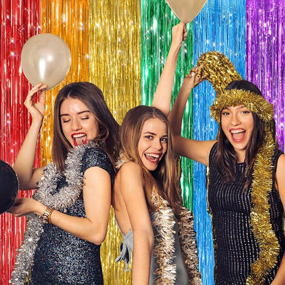 2Pack Rainbow Foil Fringe Curtains Backdrop Decorations, Rainbow Metallic - Image 4