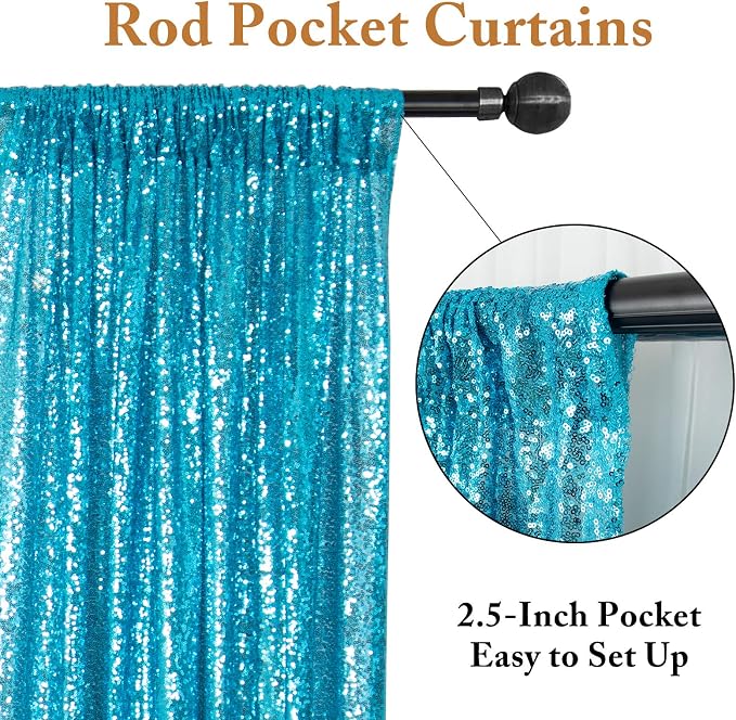 ShinyBeauty Sequin Backdrop Curtains 4 Panels 2x8FT Turquoise - Image 2