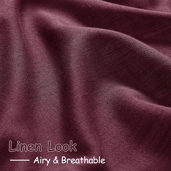 Burgundy Linen Curtains Semi Sheer 96 Inches Long 2 Panels Set - Image 5
