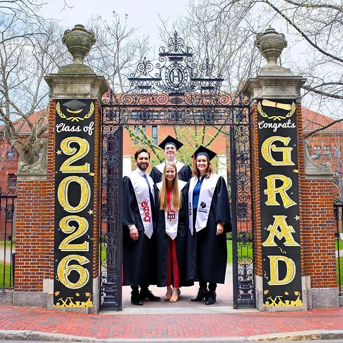 Black Gold Graduation Decorations Class of 2026 Congrats Grad Banner Grad Porch - Image 7