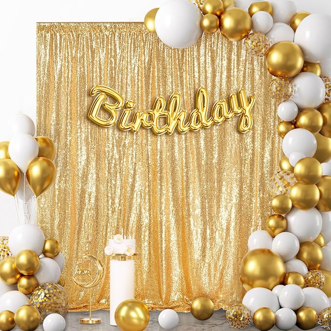 7ft x 7ft Gold Sequin Backdrop Curtain Glitter Photo Booth Backdrop | Glitter - Image 2