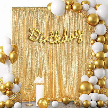7ft x 7ft Gold Sequin Backdrop Curtain Glitter Photo Booth Backdrop | Glitter - Image 2