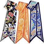 Skinny Scarf 3 Pack for Women – Bag Scarf, Silk Hair Scarves (Original Prints, Premium Twill, 3 Designs)