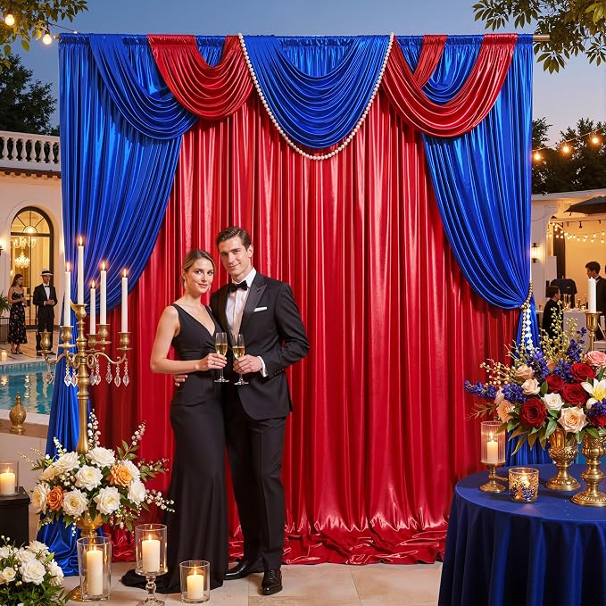20ft x 10ft Red Royal Blue Sequin Backdrop Curtain - Image 7
