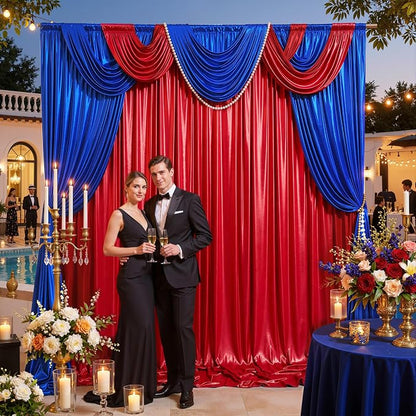 20ft x 10ft Red Royal Blue Sequin Backdrop Curtain - Image 7