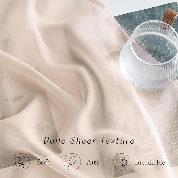 NICETOWN Taupe Sheer Curtains 90 inches Long, Grommet Airy & Elegant Light - Image 4