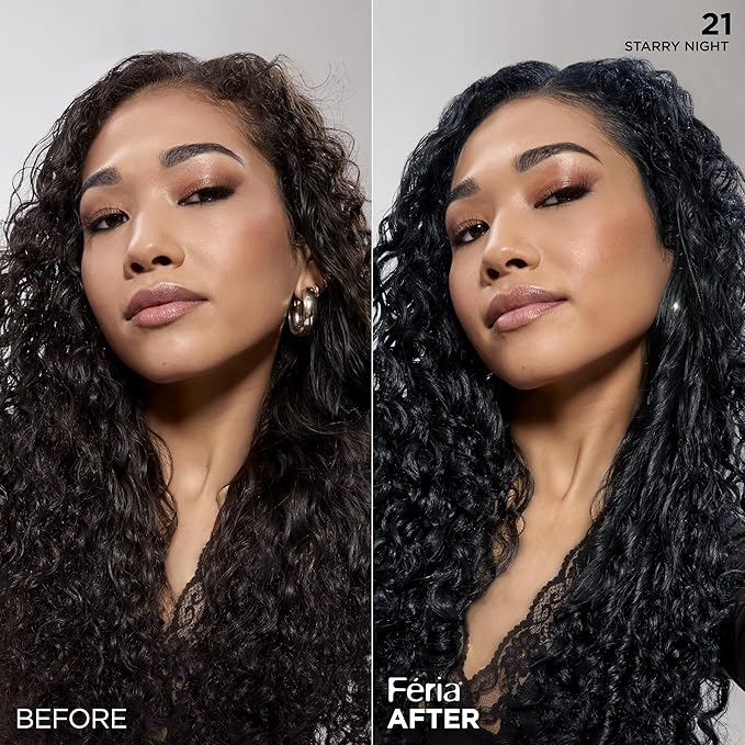 L'Oreal Paris Feria Multi-Faceted Shimmering Permanent Hair Color, 21 Starry Night (Bright Black), Pack of 1 Hair Dye Kit